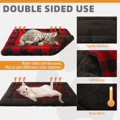 KOOLTAIL Self Warming Cat Bed, Christmas Plaid Pet Heated Pad - Image 4