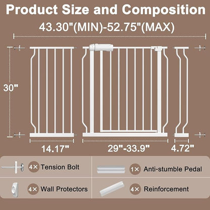 WAOWAO Baby Gate 43.3-52.75" Extra Wide Pressure Mounted Walk Through Swing - Image 2