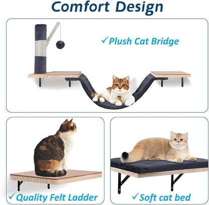 Cat Wall Shelves, Solid Wood Cat Wall Furniture Set, - Image 5