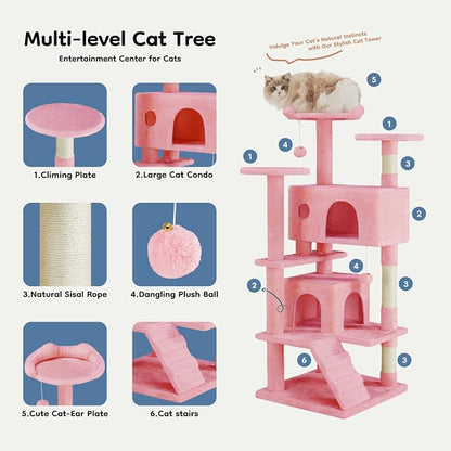 DUMOS 54-inch Indoor Cat Tree Tower –Multi-Level Pet House - Image 8