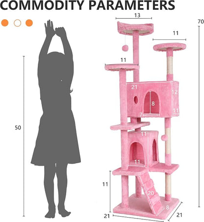 BestPet | 70" Cat Tree Tower | Pink | Sturdy, Hanging Cat Toys, Observation - Image 7