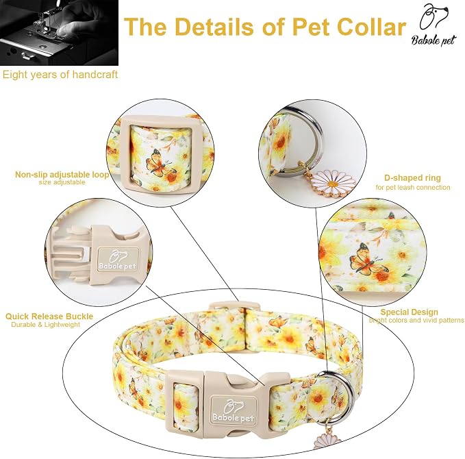 Adjustable Floral Dog Collar, Lightweight Quick-Release Buckle Collar - Image 4