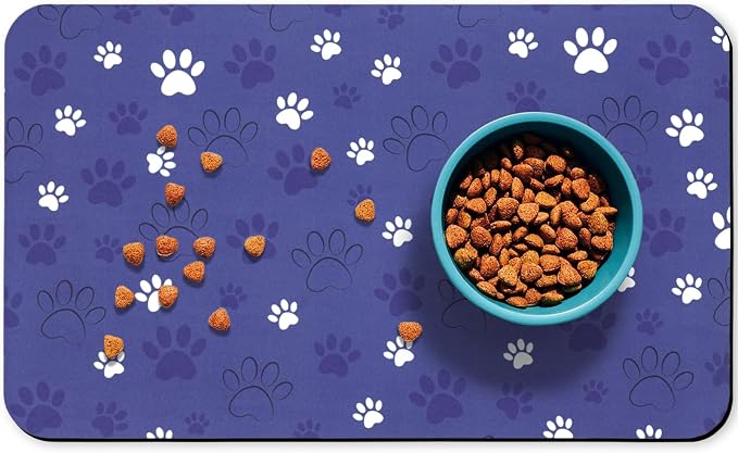 Dog Food Mat, Absorbent Water Bowl Mats Cat Pet Feeding Placemats Dark Blue 16 by Zoeeya