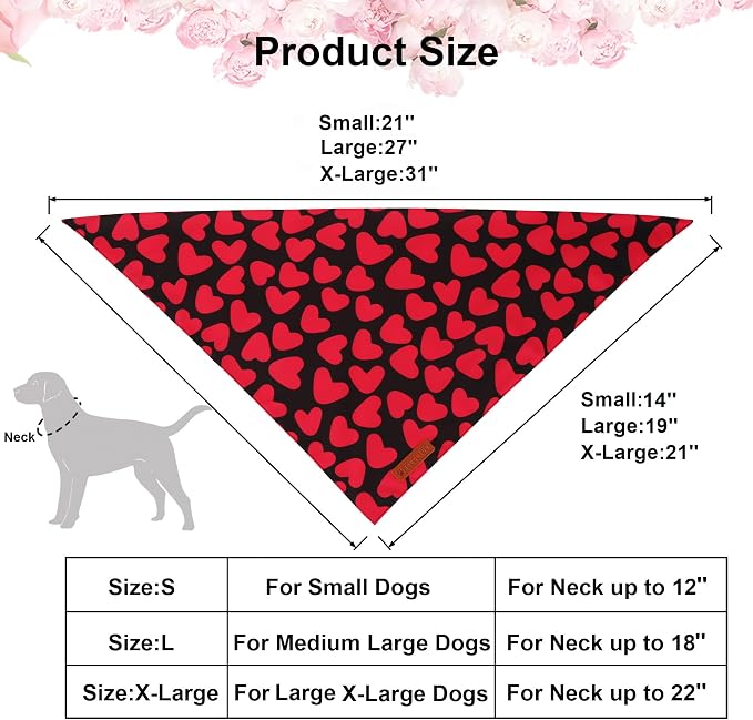 ADOGGYGO Valentine Dog Bandana 2 Pack, Reversible Red Pink Heart Puppy Scarf Bib - Image 4