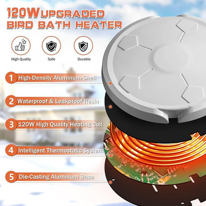Daoeny Bird Bath Heater, 120W Bird Bath Heaters - Image 4