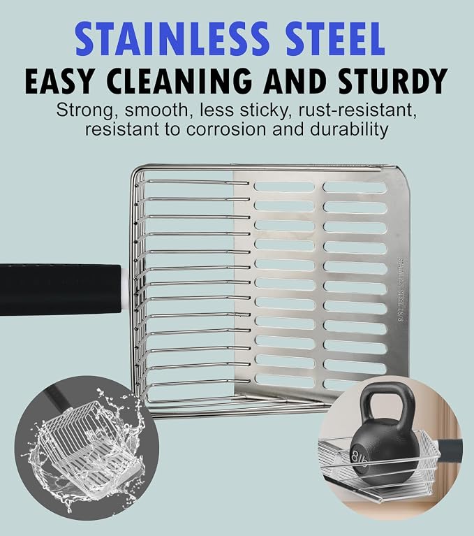 Cat Litter Scoop, Solid and Durable Kitty Metal Scooper, Stainless Steel Sifter - Image 4