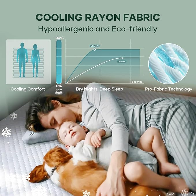 OhGeni 100% Waterproof Mattress Protector, Queen Size Mattress Soft Pad - Image 4
