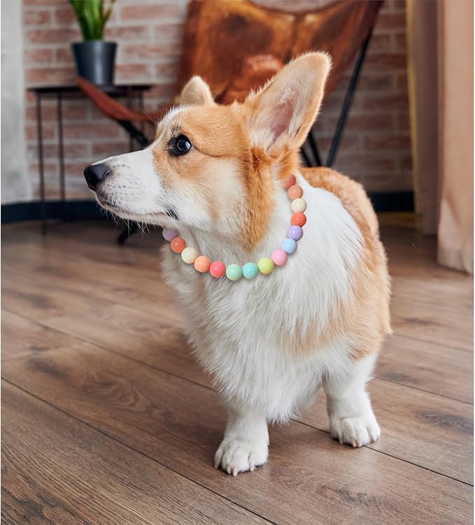 Hosiwei Dog and Cat Rainbow Beads Collar Necklace, Faux Pearls Necklace Pet - Image 2