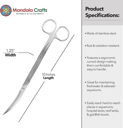Mandala Crafts 10 Inches Silver Stainless Steel Curved Aquarium Scissors - Image 3