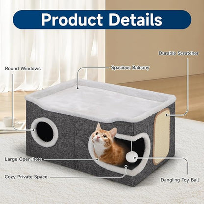 Shikha Cat Beds for Indoor Cats, Extra Wide Cat Cube House for Multi Cats - Image 3