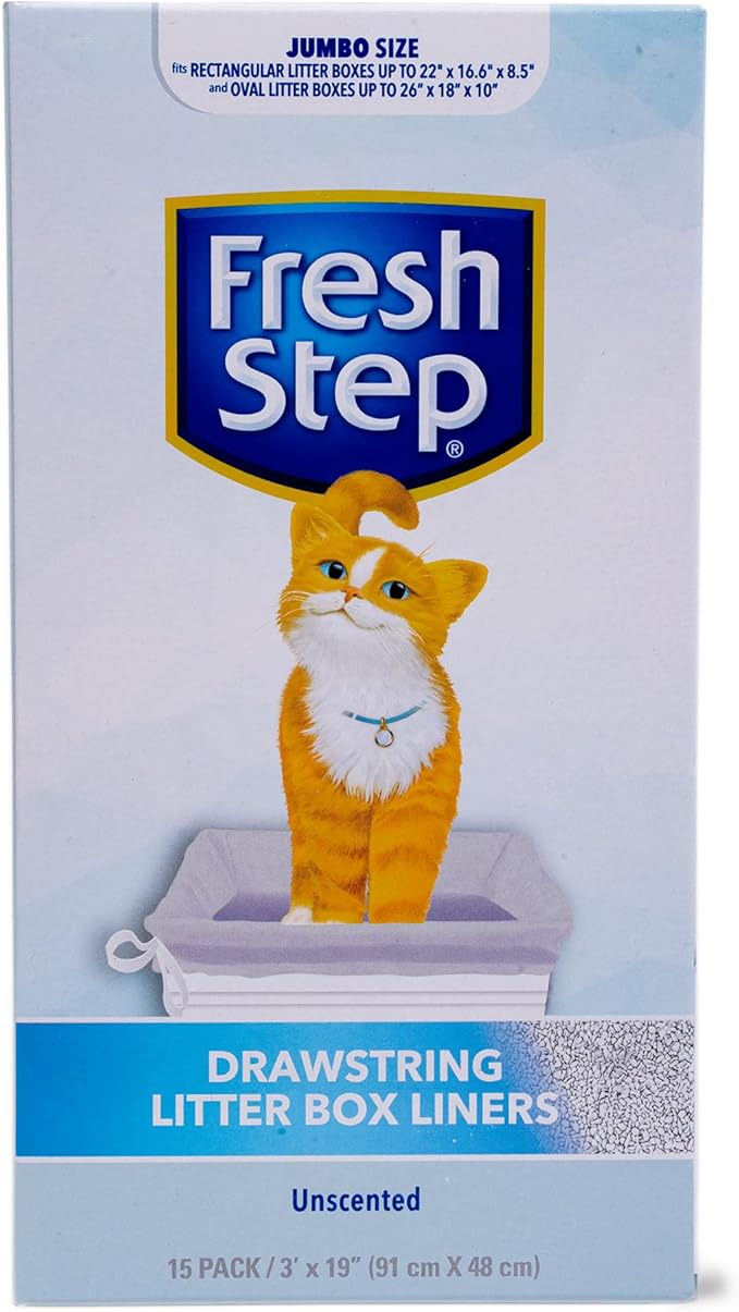 Fresh Step Jumbo Drawstring Cat Litter Box Liners, Unscented Heavy Duty Kitty by FreshStep