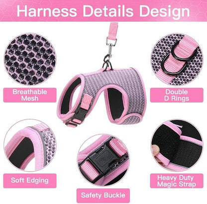 PUPTECK Soft Mesh Cat Vest Harness and Leash Set Puppy Padded Pet Harnesses - Image 2