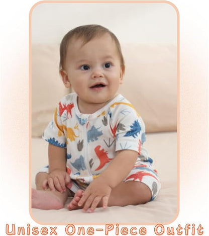 Unisex Summer Trendy 2-Pack Rompers Short Sleeve Zipped Bodysuit Infant Cotton - Image 7
