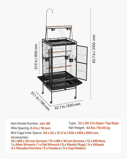 VEVOR Bird Cage, 32.7 x 31.1 x 82.7 inch, Open Flat Top, Wrought Iron Bird - Image 7