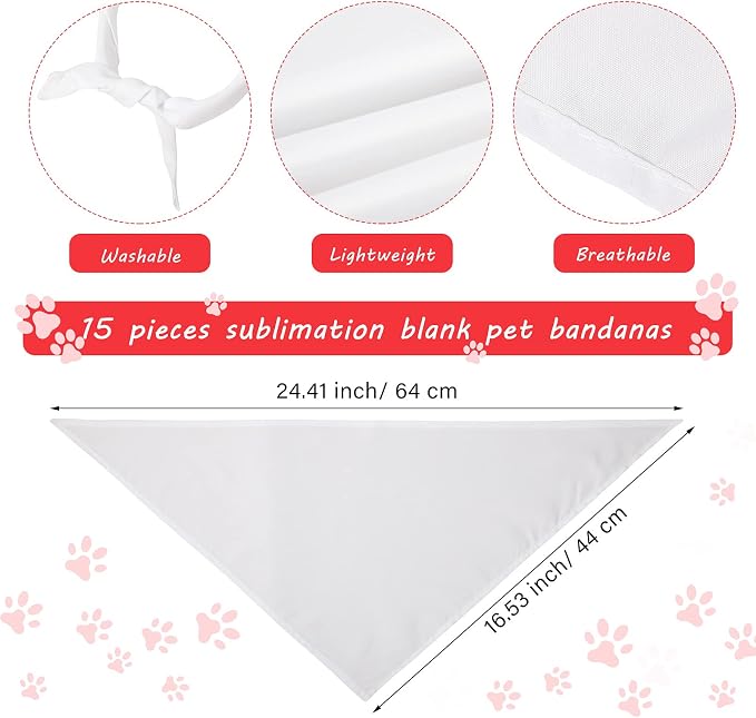 Weewooday 15 Pieces Sublimation Heat Transfer Dog Bandana Triangle Dog Scarf - Image 2