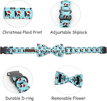 Dog Collar, Christmas Dog Collar Plaid Pet Collar Bow Holiday Bows Girl Boy - Image 2