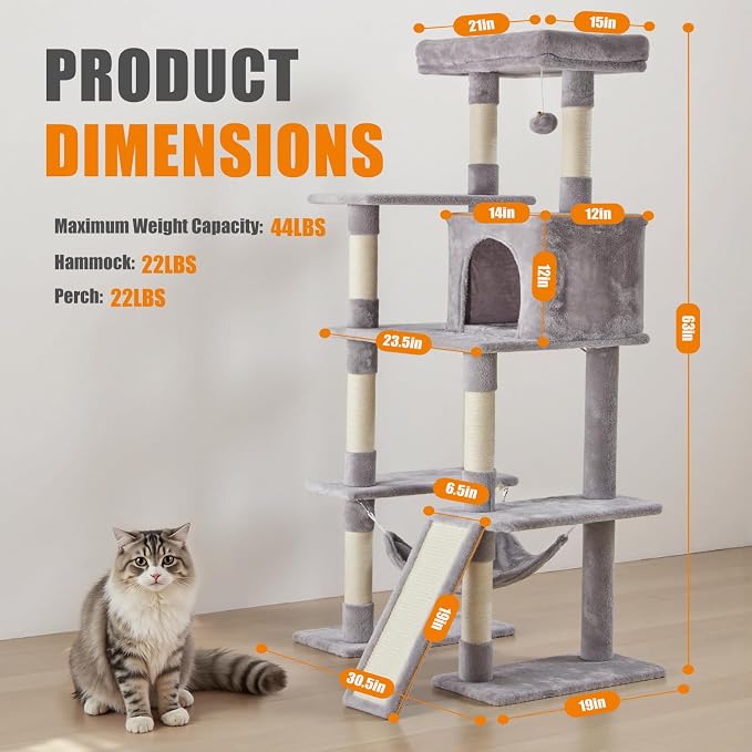 Sweetcrispy 63 inch Cat Tree Tower, Large Multi Level Cat Climbing Tower - Image 2