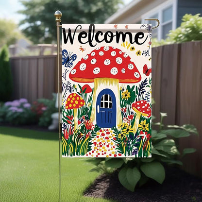Mushroom House Garden Flag 12x18 Inch Welcome Yard Banner Whimsical Fairy Tale - Image 3