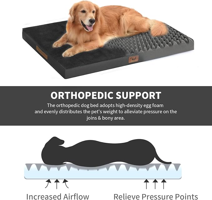 Plush Dog Bed for Medium Dogs, Waterproof Dog Crate Mat Orthopedic Egg Crate - Image 4