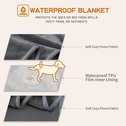 Waterproof Dog Blankets Dark Grey, Soft Fluffy Sofa Car Bed Protector, - Image 3