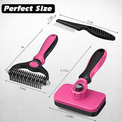3PCS Self Cleaning Slicker Brush & Pet Grooming Rake & Flea Comb - Image 7