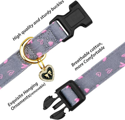 Cotton Handmade Dog Collar Cute and Distinctive Patterns Grey Heart - Image 2