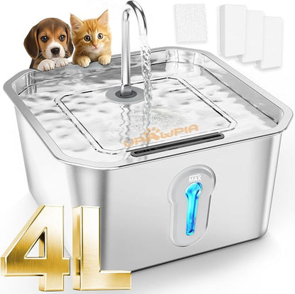 4L Large Capacity Cat Water Fountain Stainless Steel by UPAWPIA
