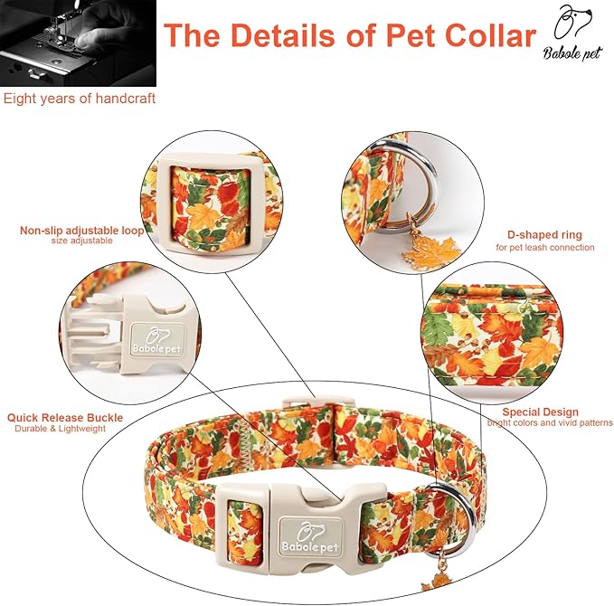 Fall Dog Collar Cute Autumn Leaves Puppy Collar - Image 3