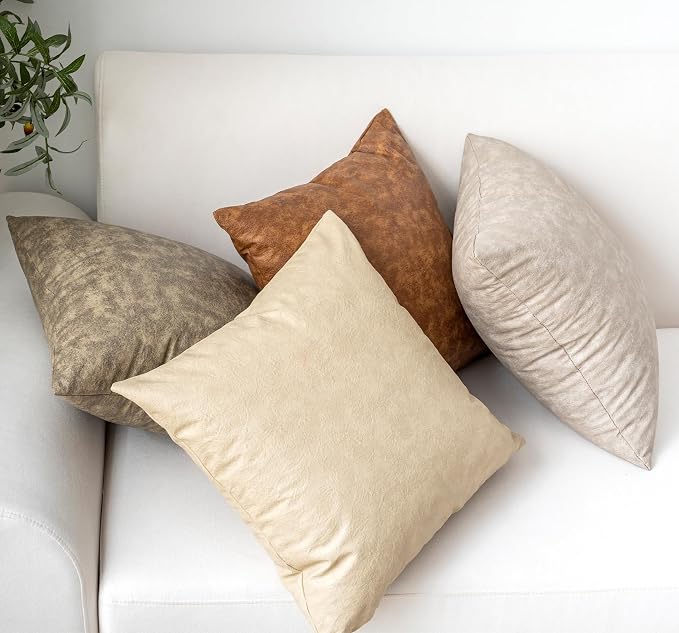 Pack of 4 Neutral Decorative Faux Leather Throw Pillow Covers 20x20 inch - Image 4