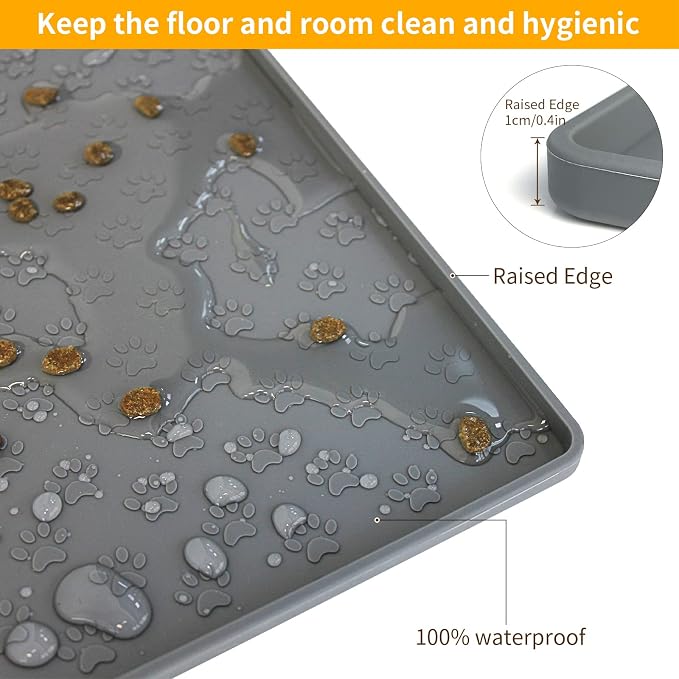 Ptlom Grey Pet Placemat for Dog and Cat, Waterproof Anti-Slip Pet Feeding Bowl - Image 6