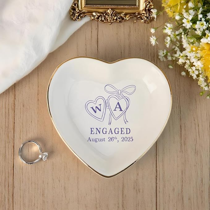Personalized Locket Wedding Ring Dish, Custom Initial Engaged Rings Holder - Image 4