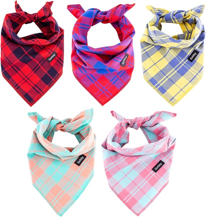 Dog Bandanas-5PCS Birthday Gift Puppy Bandana Vibrant Color Plaid Printing by Gofshy