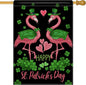 Dyrenson Happy St Patricks Day Flamingo 28 x 40 House Flag Double Sided by Dyrenson