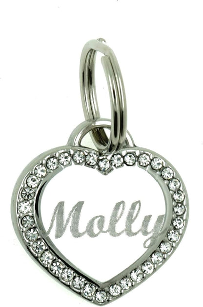 Custom Engraved Personalized Stainless Steel Small Heart Rhinestones Dog Cat by Yippo+Accessories
