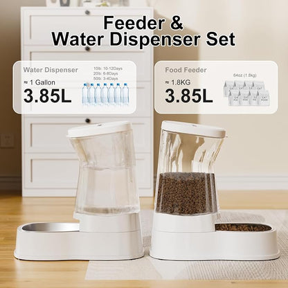 Automatic Pets Gravity Feeder and Water Dispenser Set, 1Gallon x 2 Stainless - Image 2