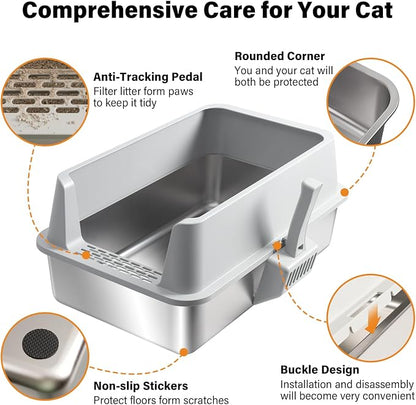Stainless Steel Litter Box, XL Metal Cat Litter Box - Image 4