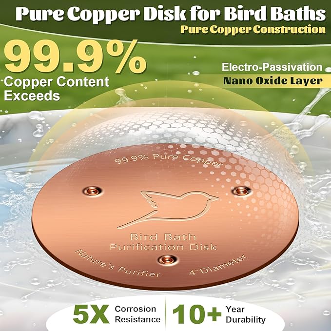 NNG 2 Pack Bird Bath Copper Disk, 1mm Thick Reinforced 99.9% Pure Copper Bird - Image 3