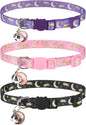 Breakaway Cat Collars with Bell & Cute Pendants, 3 Pack Safety Buckle Kitten by VKPETFR