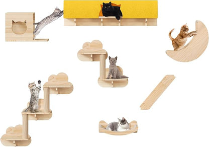 13-in-1 Cat Wall Shelves and Perches, Floating Cat Shelves, Solid Wood Wall - Image 7