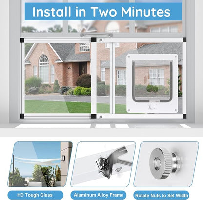 Sliding Cat Door for Window, Fits 22"-28.5" Width Window, 2-Min Install | - Image 5