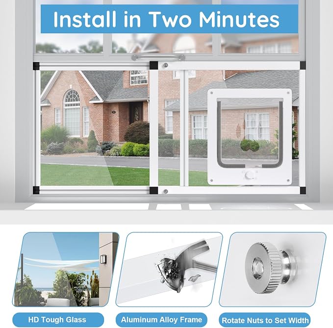 Sliding Cat Door for Window, Fits 37"-45" Width Window, 2-Min Install | - Image 5