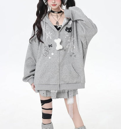 Womens Y2K Zip Up Cute Graphic Hoodies Cat Ears Casual Cartoon Harajuku Kawaii - Image 6
