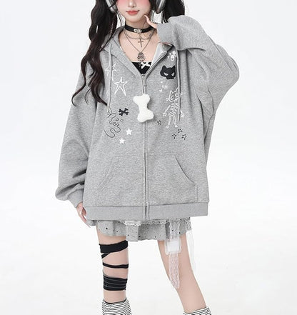 Womens Y2K Zip Up Cute Graphic Hoodies Cat Ears Casual Cartoon Harajuku Kawaii - Image 6