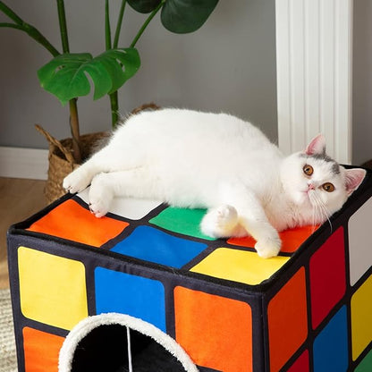 LUCKITTY Cat Condo House with Reversible Cushions and Fluffy Ball Hanging - Image 7