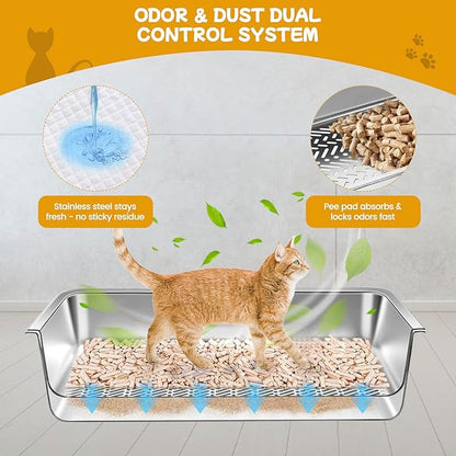 23.6''x15.7''x8'' Stainless Steel Sifting Litter Box, XXL Large Metal Sifting - Image 3