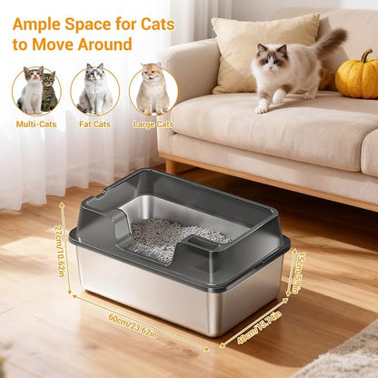 Stainless Steel Litter Box, XL Enclosed Cat Litter Boxes - Image 2