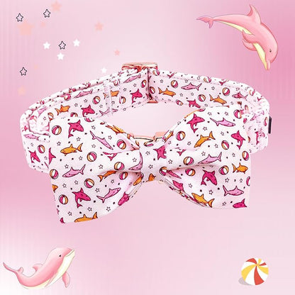 Lionheart glory Dog Collar Shark Print Dogs Bow Collar Adjustable Soft Pink Dog - Image 5