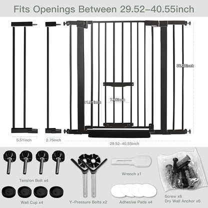 37 Inch Tall Baby Gate with Small Cat Door, Adjustable 29.5" and -40.55" - Image 2