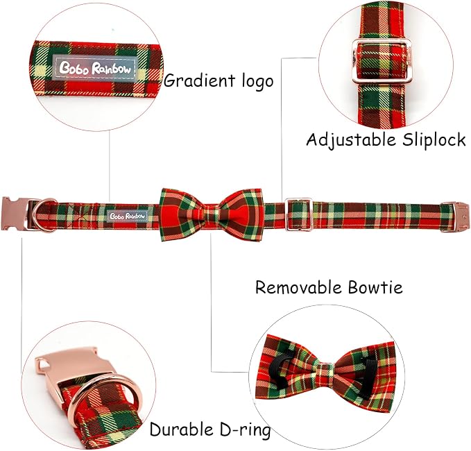 Dog Collar - Christmas Red Plaid Dog Collars Bowtie Gift Puppy Cute Soft Collar - Image 2