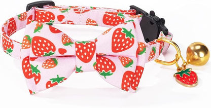 Breakaway Cat Collar with Cute Bow Tie Bell 2Pack Lemon Strawberry Summer - Image 6